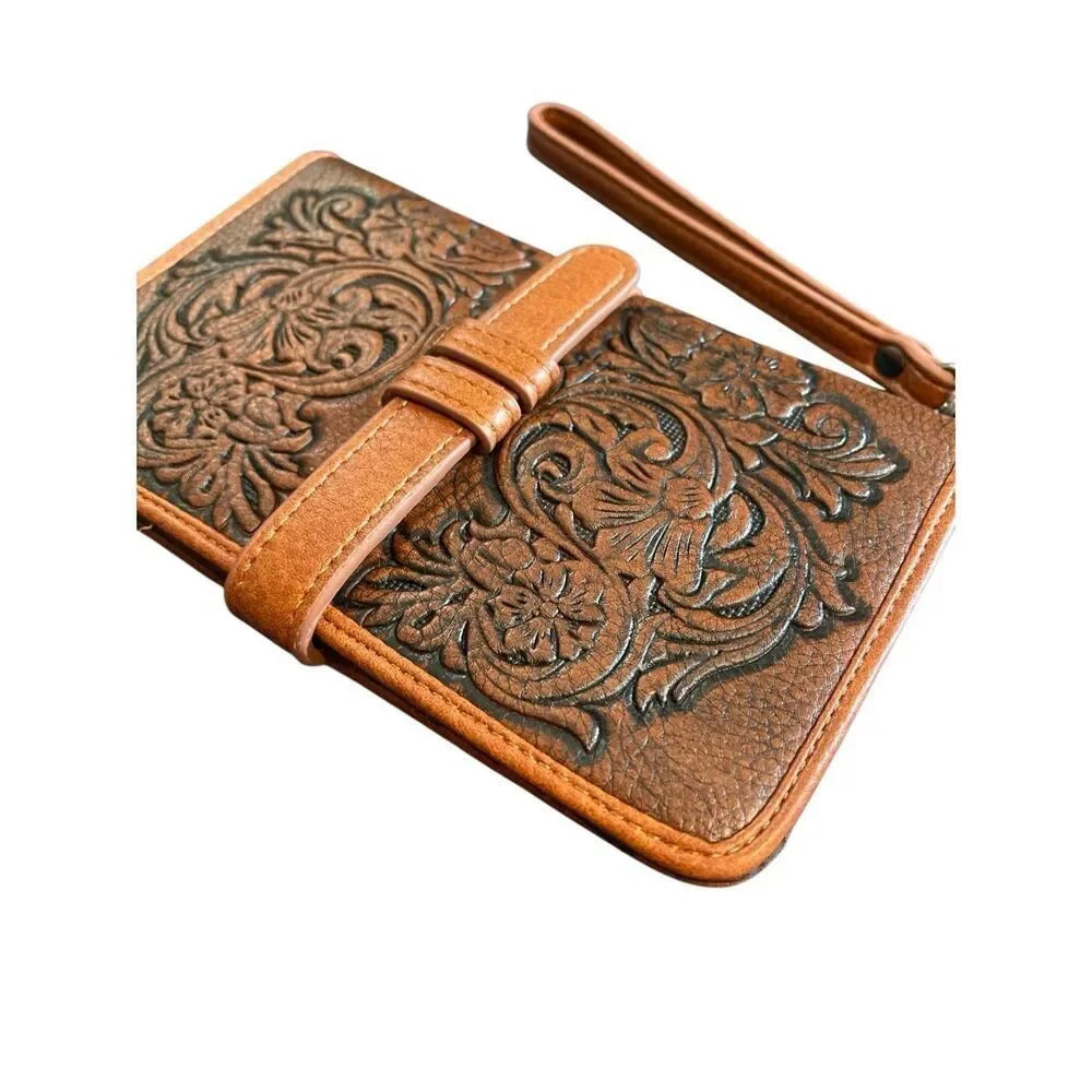 Justin Ladie’s Floral Embossed Faux Leather Clutch/Wristlet/Wallet